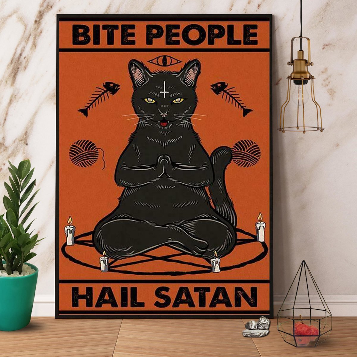 Black Cat Bite People Hail Satan Poster No Frame, Poster print, Wall Art