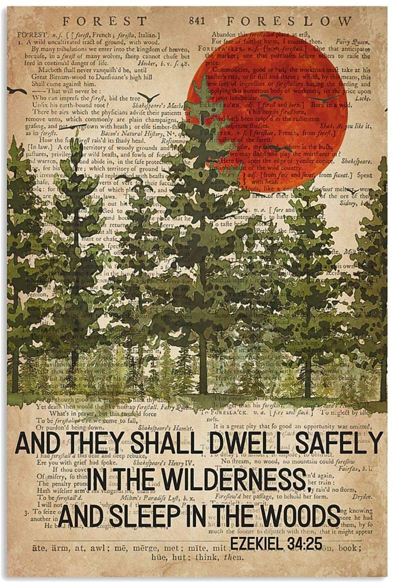 Camping Sleep In The Woods And They Shall Dwell Safely In The Wilderness Forest Sunset, Wall Art Decor, Poster Art Idea, Wall Art Idea