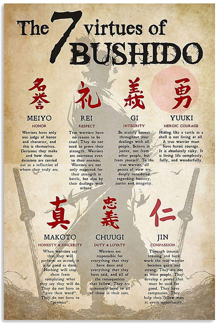 7 Virtues Of Bushido Funny Poster Gift For Men Woman Poster Home Art Wall Posters No Framed, Poster print, Wall Art