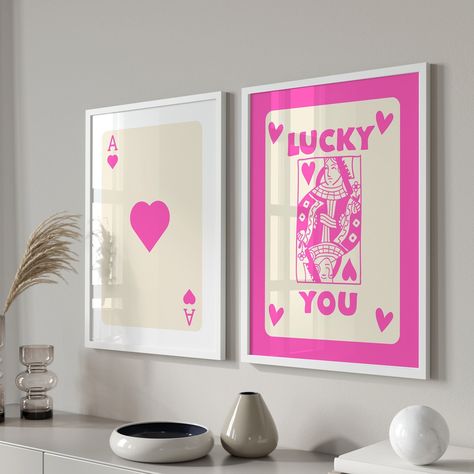 Trendy Retro Wall Art Set Of 3, Retro Trendy Aesthetic Print, Pink Ace Card Poster, Lucky You Poster, Trendy Wall Art, Funny Art