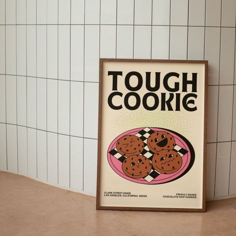 Tough Cookie Wall Print, Retro Kitchen Decor, Biscuit Lover Wall Art, Chocolate Chip Cookie, Funny Kitchen Art, Large Printable Art