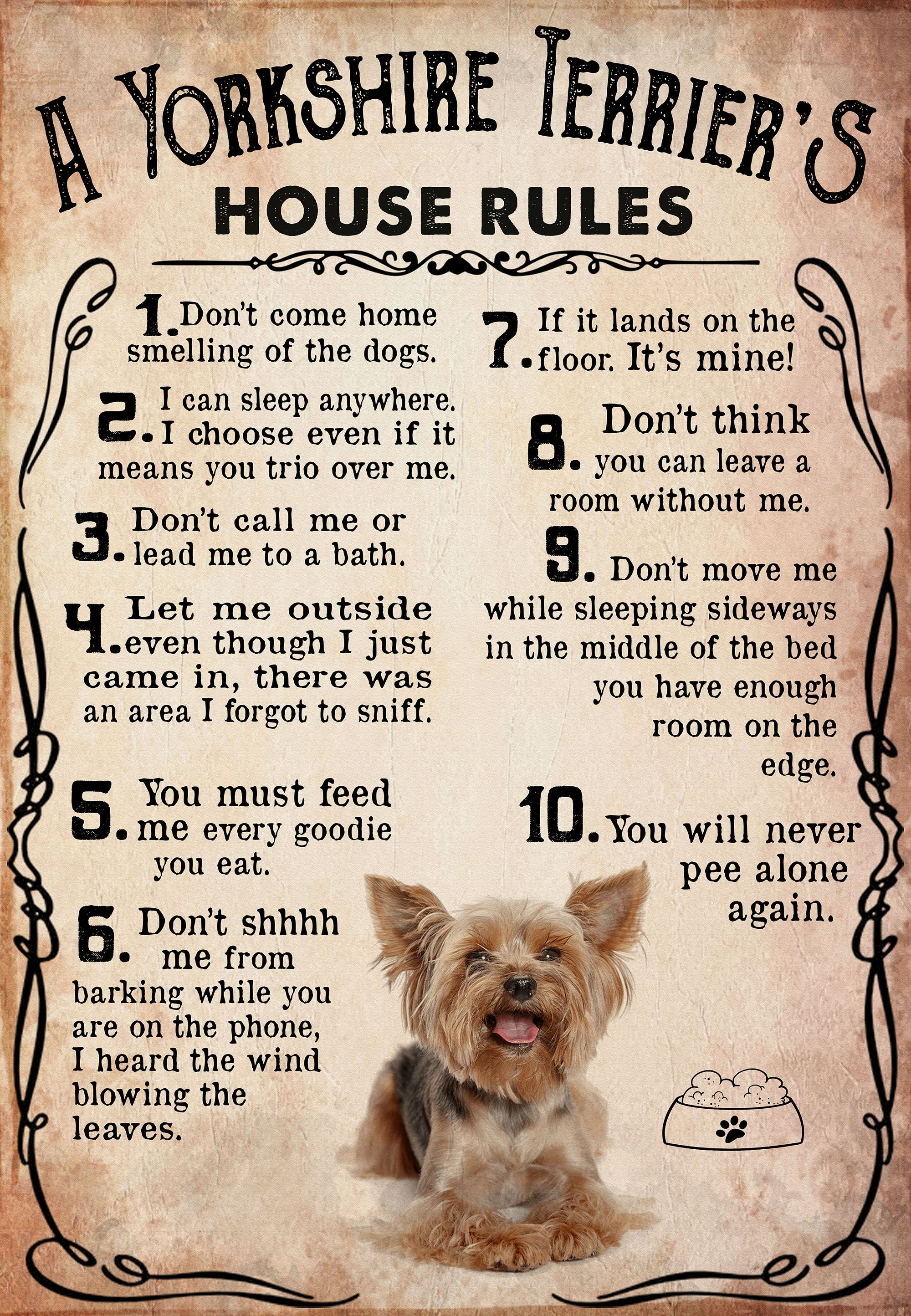 A Yorkshire Terriers House Rules For Lovers Poster Canvas Wall Art Home Decor, Poster print, Wall Art