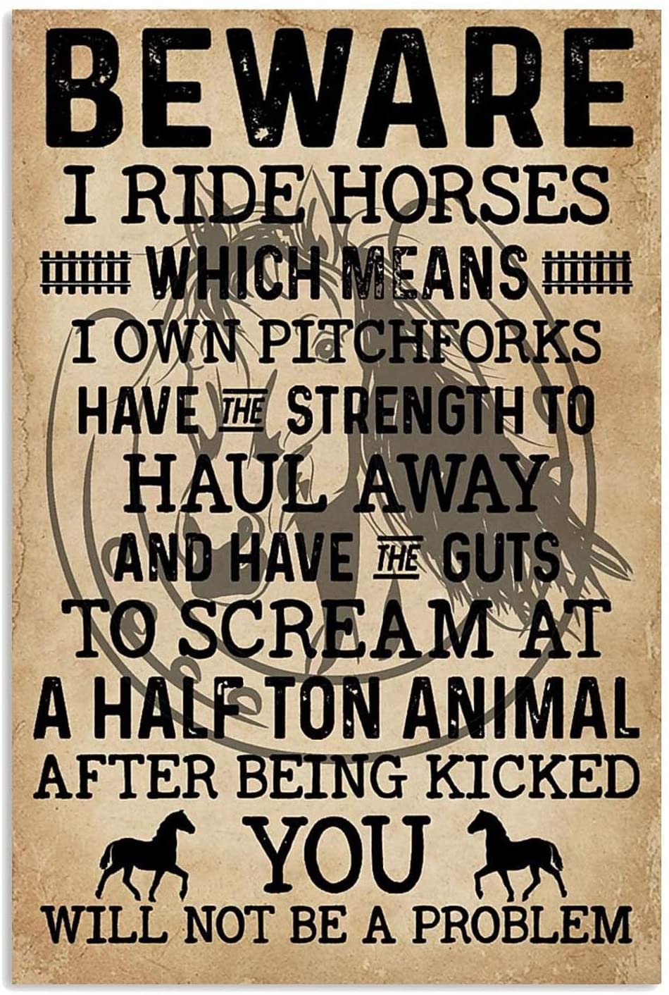 Beware I Ride Horses Horse Riding Gift Idea Poster Canvas Wall Art, Poster print, Wall Art