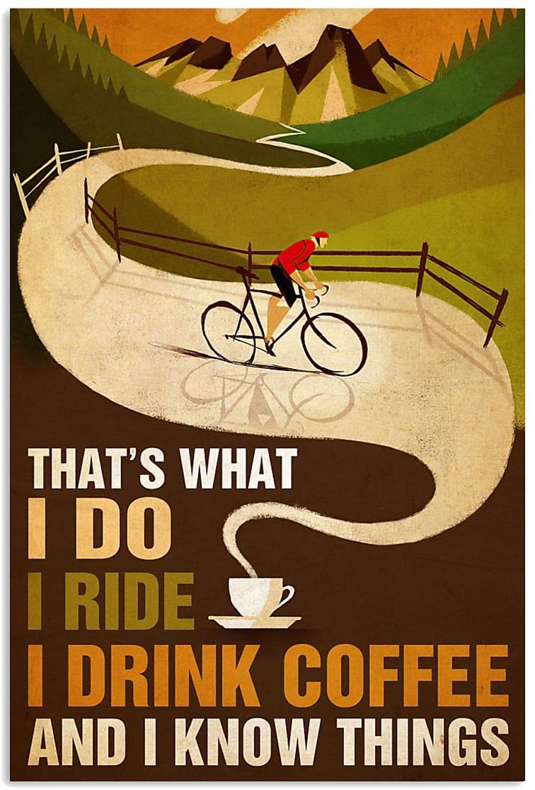 Vintage Cycling Ride Drink Coffee Know Things Poster Canvas Wall Art Print Home Decor Gift For Men Women Family Friend On Birthday Xmas, Poster print, Wall Art