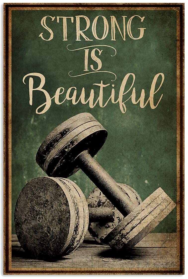 Vintage Retro Strong Is Beautiful Gym Vertical Poster Canvas Wall Art Print, Poster print, Wall Art