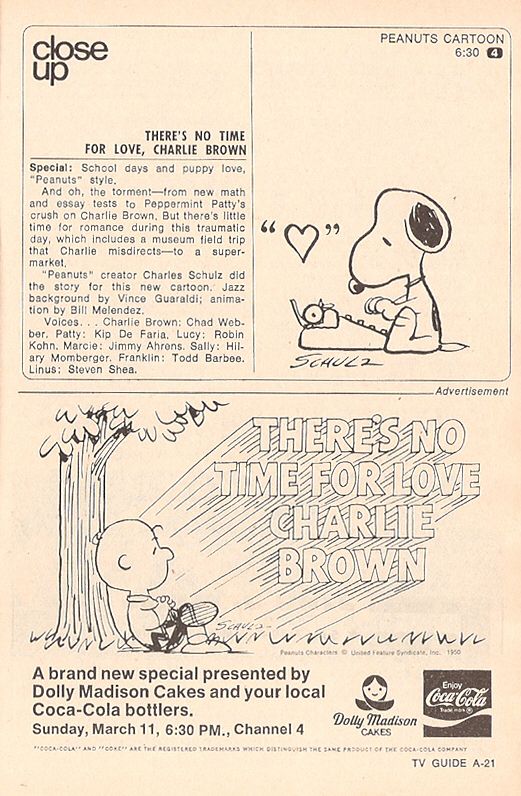 Vintage TV Guide Peanuts Special Ad Dolly Madison Poster, Retro Poster, Vintage Poster