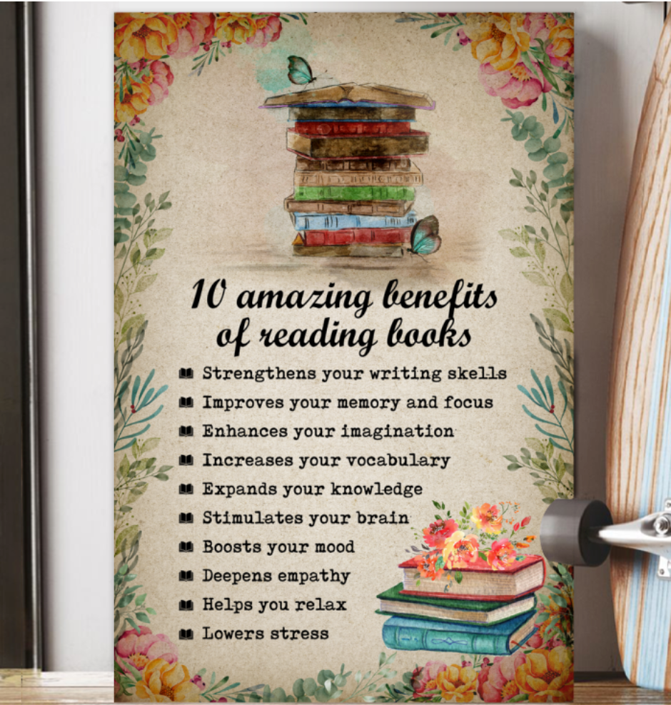 10 Amazing Benefits Of Reading Books Poster, Poster print, Wall Art