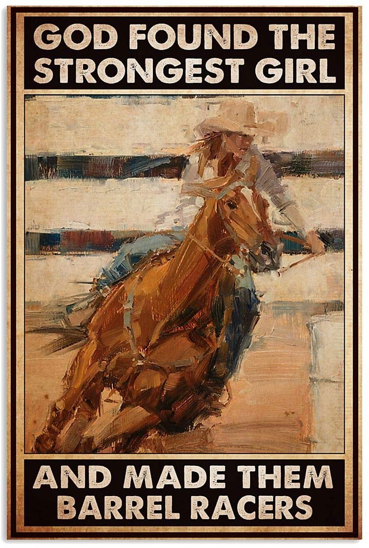 Vintage Cowgirl Barrel Racing God Found The Strongest Girl Made Them Barrel Racer Poster Canvas Wall Art Print Home Decor Gift For Men Women Family Friend On Valentine Birthday, Poster print, Wall Art