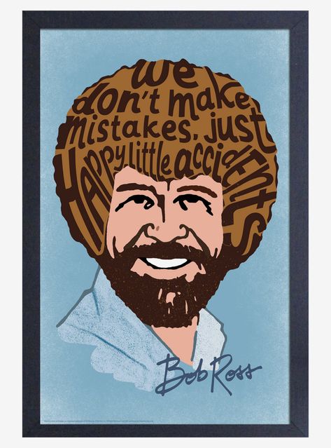 Bob Ross Happy Accidents Typography Framed Poster, Retro Poster, Vintage Poster