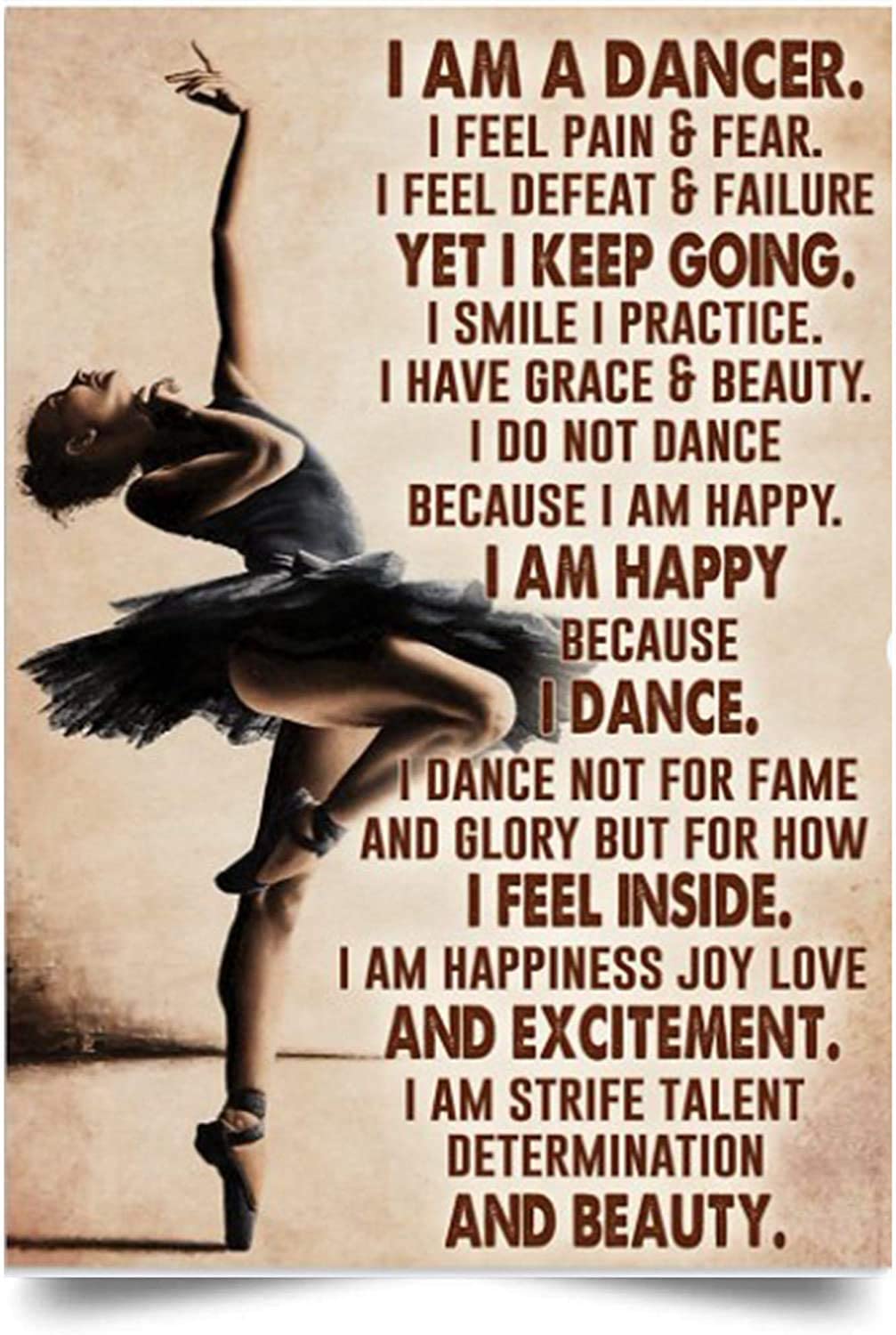 Zart Ballet Poster Dancer I Am Dancer I Feel Pain Fear I Feel Defeat Failure Yet I Keep Going I Believe That God Gift For Girl Wall Decor Decorative Home For Bedroom Canvas Art Print, Poster print, Wall Art