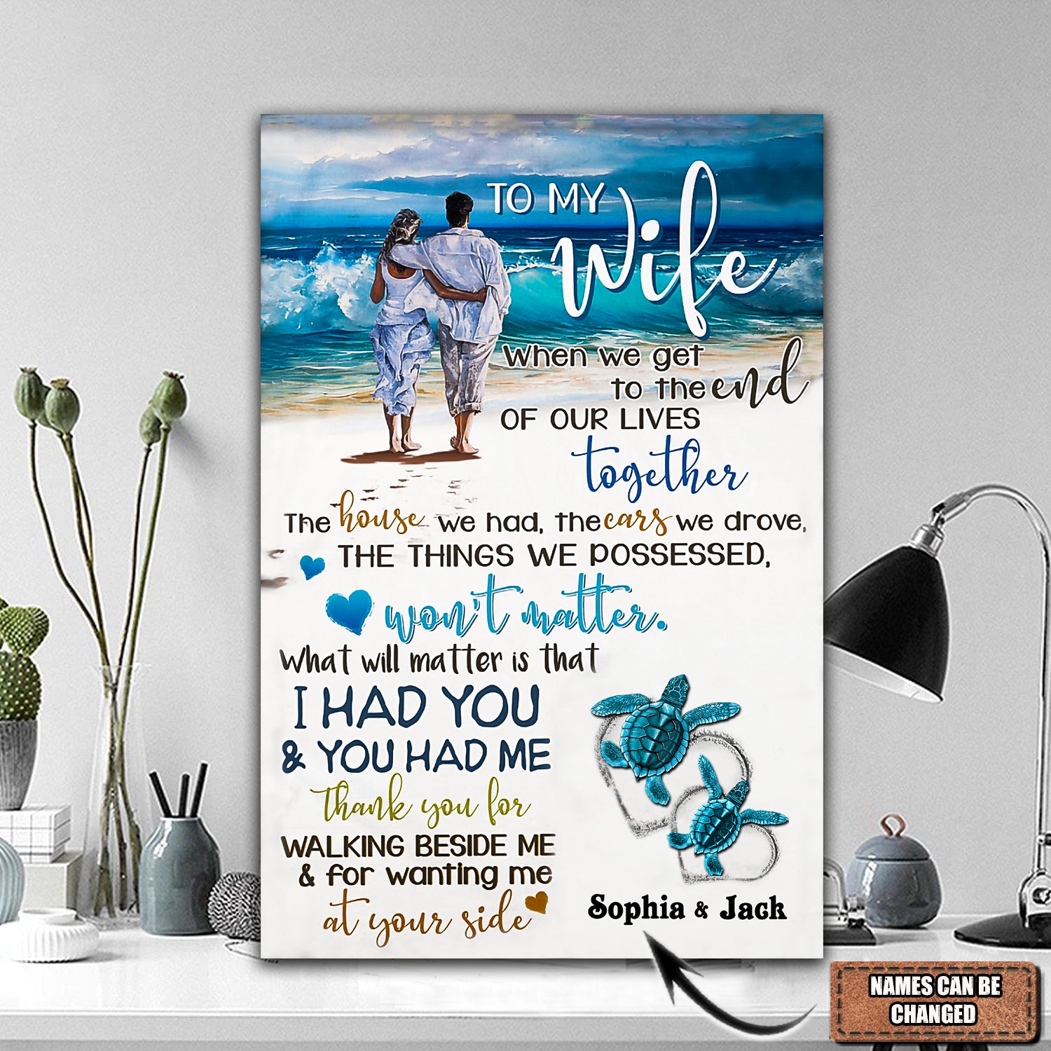 To My Wife Custom Beach Turtle Poster Canvas Wall Art, Poster print, Wall Art