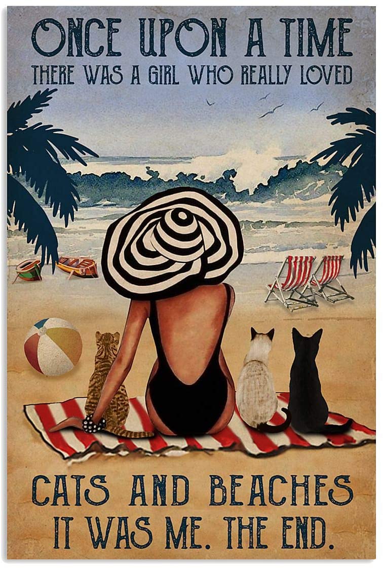 Vintage Beach Once Upon A Time Cats Girl Poster Canvas Gift For Women Men, On Birthday Xmas, Art Print, Poster print, Wall Art