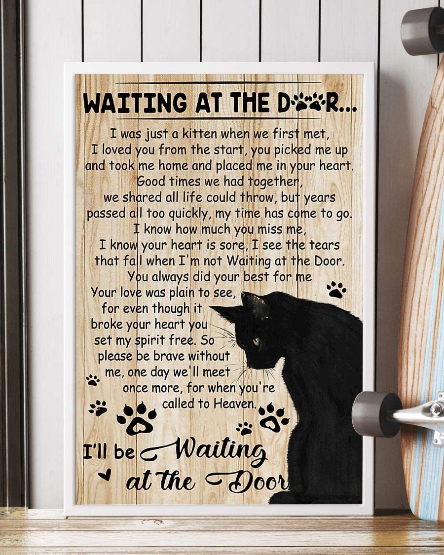 Waiting At The Door Black Cat Poster Canvas Wall Art, Poster print, Wall Art