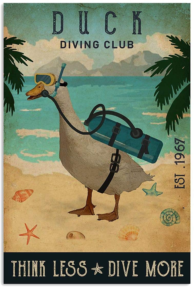 Vintage Diving Club Duck Poster Canvas Gift For Women Men, On Birthday Xmas, Art Print, Poster print, Wall Art