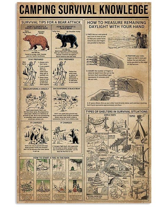 Camping Survival knowledge Poster N304, Retro Poster, Vintage Poster