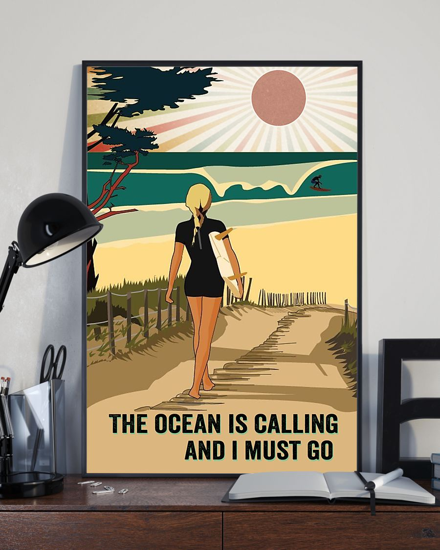 Surfing Poster The Ocean Is Calling And I Must Go Vintage Canvas And Poster, Canvas Prints, My Poster Wall, Canvas Wall Art, Wall Decor Visual Art, Poster print, Wall Art