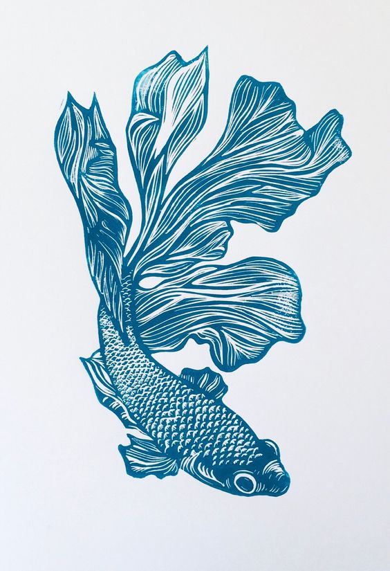 Betta Fish Original Linocut Print unframed Poster