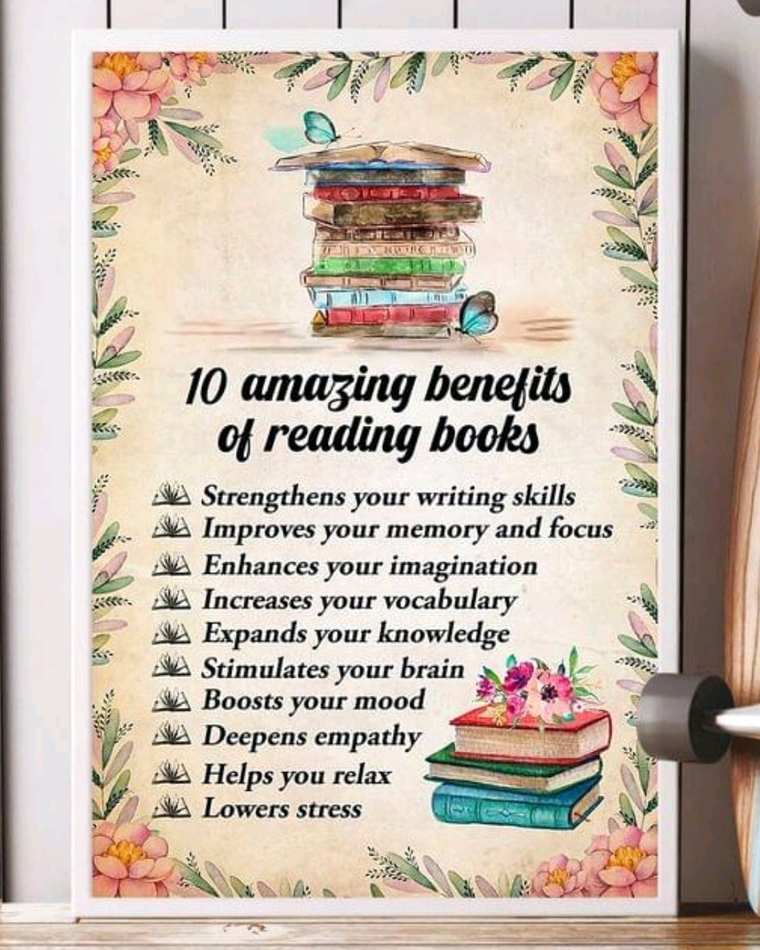 Ten Amazing Benefits Of Reading Books, Flowers Vintage Wall Art Poster Canvas, Poster Art Idea, Wall Art Idea