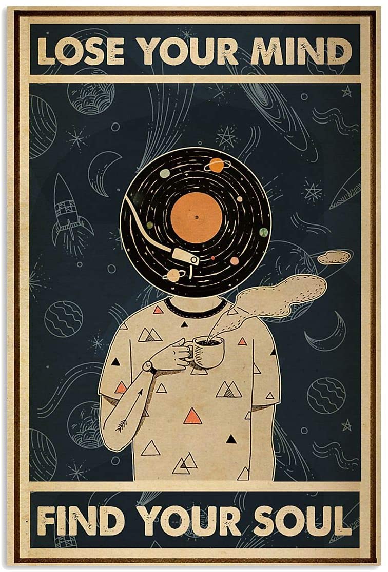 Vintage Astronaut And Vinyl Music- Find My Soul Poster Art Print Home Decor Gift For Family Friend On Birthday, Poster Art Idea, Wall Art Idea