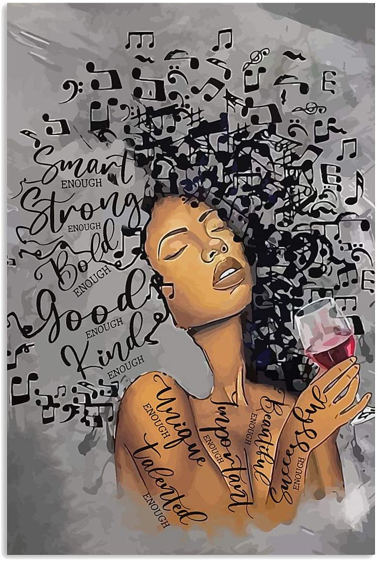 African American Poster Black Women Music And Wine Smart Strong Bold Good Kind Telented Successful Enough Poster African American Wall Art Hanging For Black Live Matter Home Wall Decor, Poster print, Wall Art