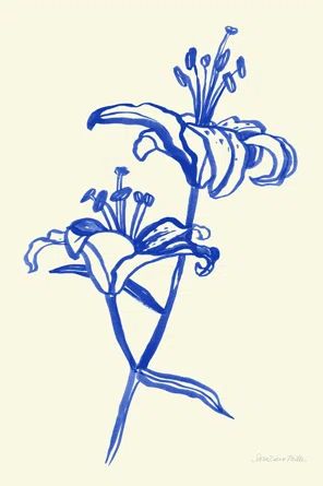 ” Ink Lilies I Blue ” by Sara Zieve Miller Painting Print on Canvas