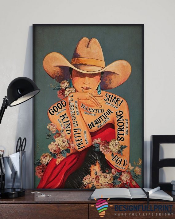 Beautiful Cowgirl With Inspiring Words Flower Poster Canvas Wall Art, Poster print, Wall Art