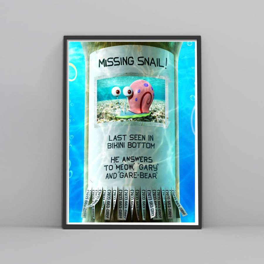 The SpongeBob Movie Sponge On The Run Gary Missing Snail Poster Canvas Wall Art, Poster print, Wall Art