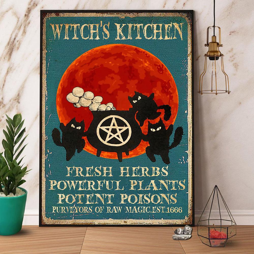 Black Cat WitchS Kitchen Fresh Herbs Powerful Plants Poster, Poster print, Wall Art