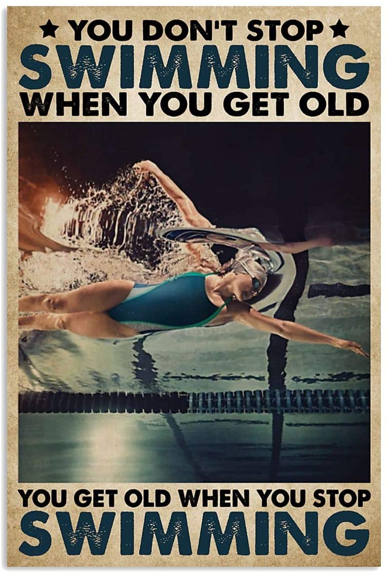 Vintage Woman Swimming  You Get Old When You Stop Swimming Poster Art Print Home Decor Gift For Men Women Family Friend On Birthday Xmas, Poster Art Idea, Wall Art Idea