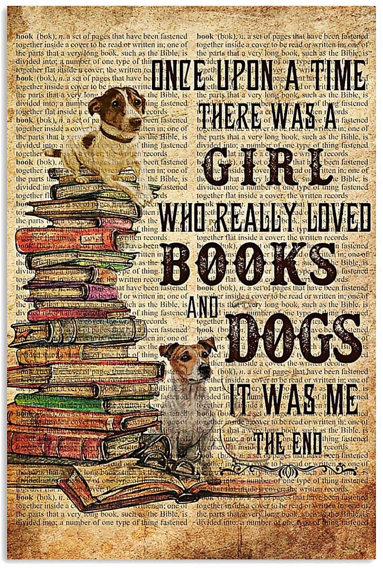 Vintage A Girl Who Really Loved Books And Dogs Poster Gift For Women Men On Birthday Xmas Art Print Decor, Poster Art Idea, Wall Art Idea