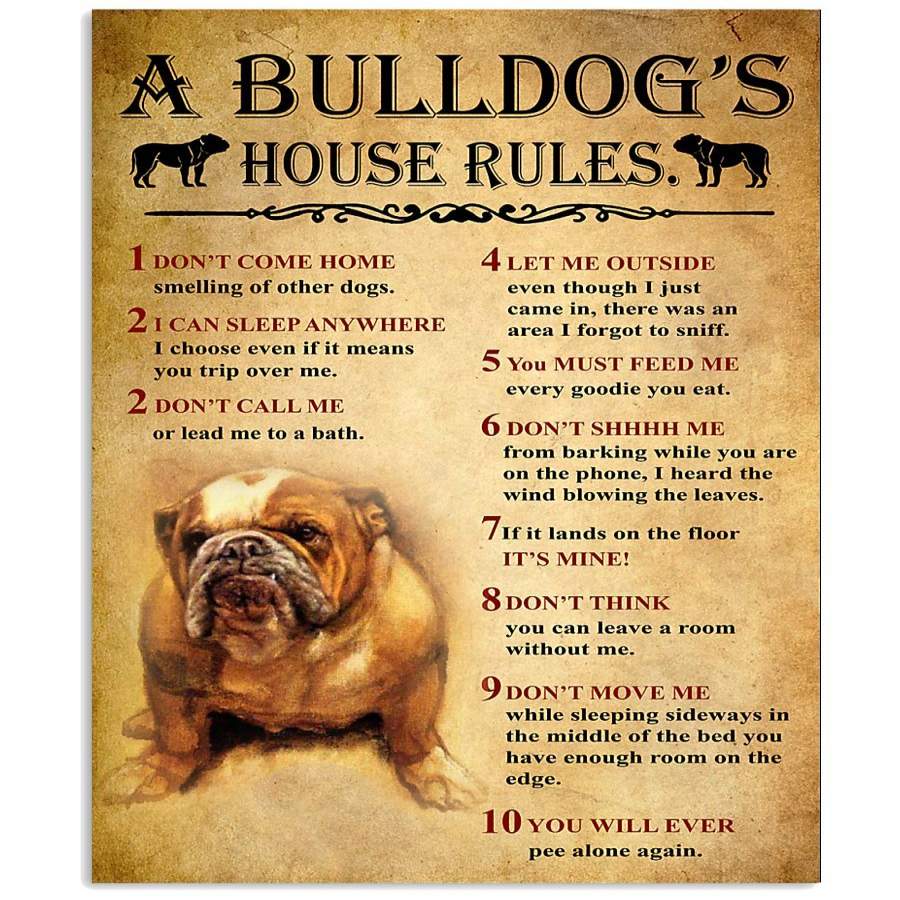 A Bulldogs House Rules Gift For Dog Lovers Vertical Poster Canvas Art, Poster Art Idea, Wall Art Idea