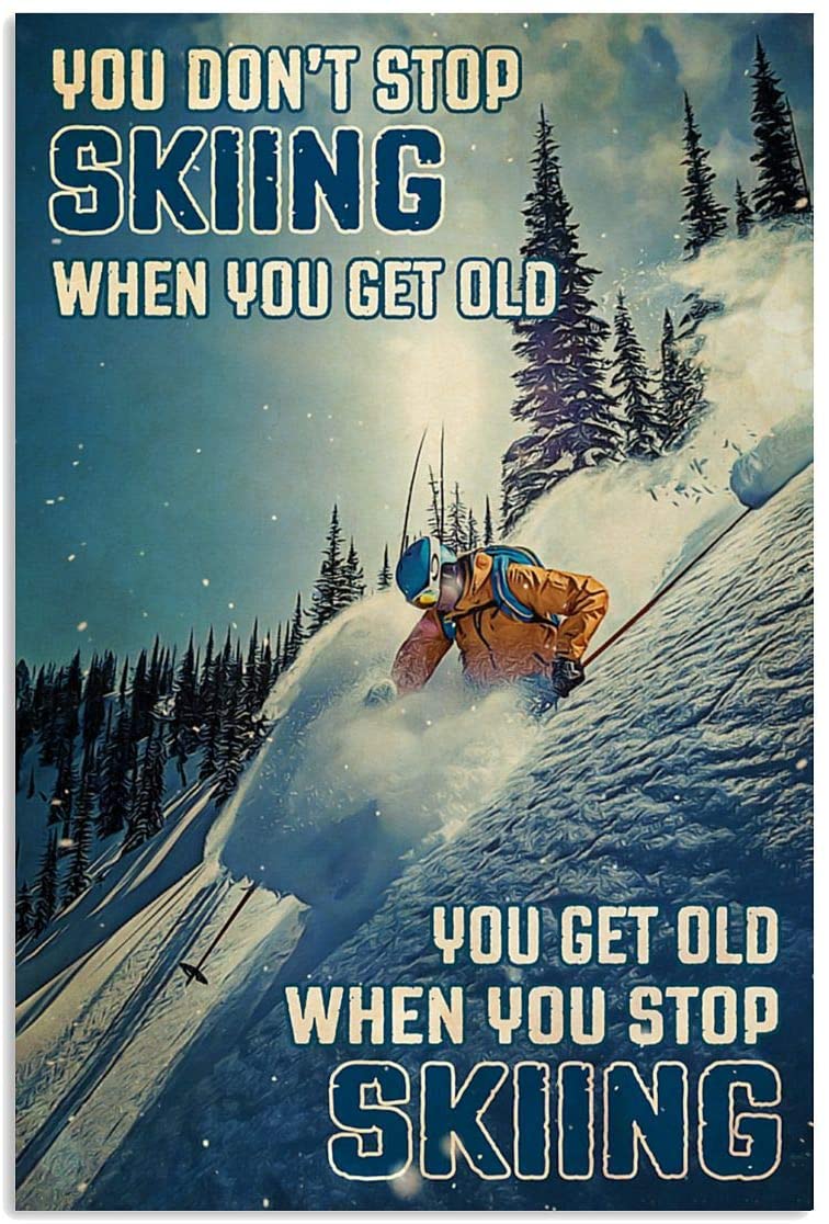 Vintage Men Skiing  You Dont Stop Skiing When You Get Old Poster Canvas Wall Art Print Home Decor Gift For Men Women Family Friend On Birthday Xmas, Poster print, Wall Art