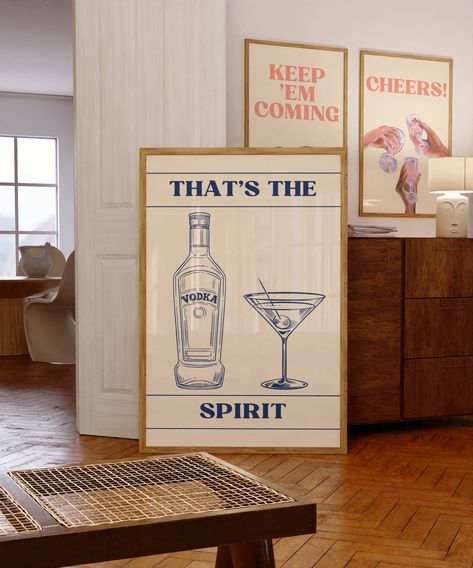 Bar Art Print, Vintage Liquor Poster, Bar Cart Wall Art, That’s The Spirit Print, Cocktail Printable, Trendy Kitchen Art, Alcohol Poster,Bar