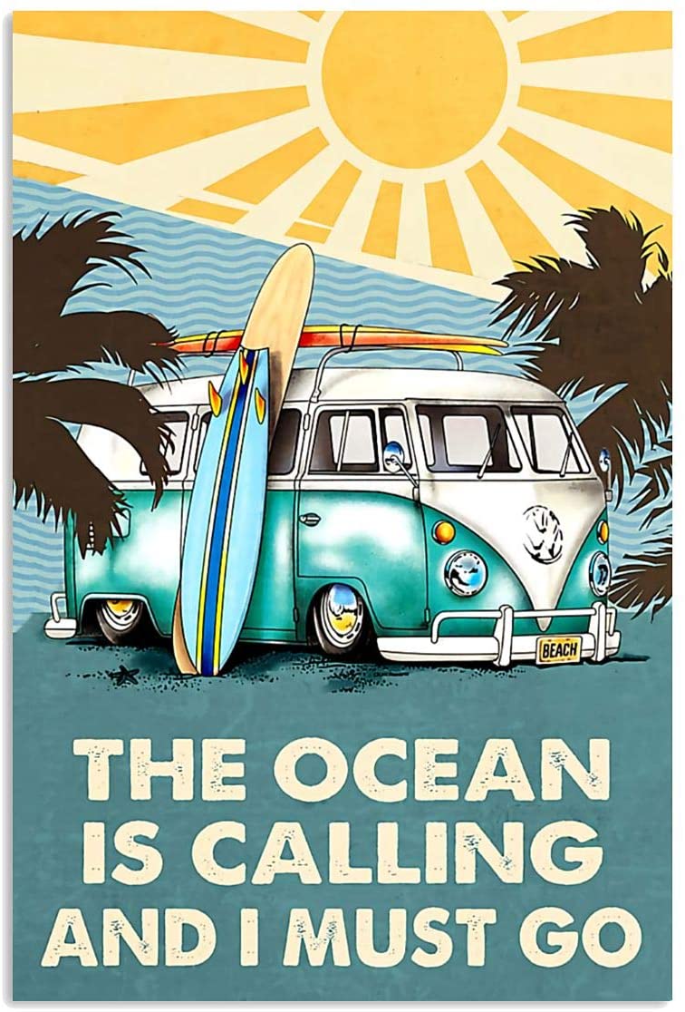 Vintage Surfing The Ocean Is Calling I Must Go Poster Art Print Home Decor Gift For Men Women Family Friend On Birthday Xmas, Poster Art Idea, Wall Art Idea