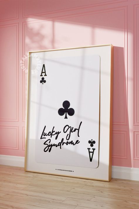 Trendy Wall Art Prints Lucky Girl Syndrome Playing Card Print Preppy Black White Gallery Wall Decor Trendy Printable Art