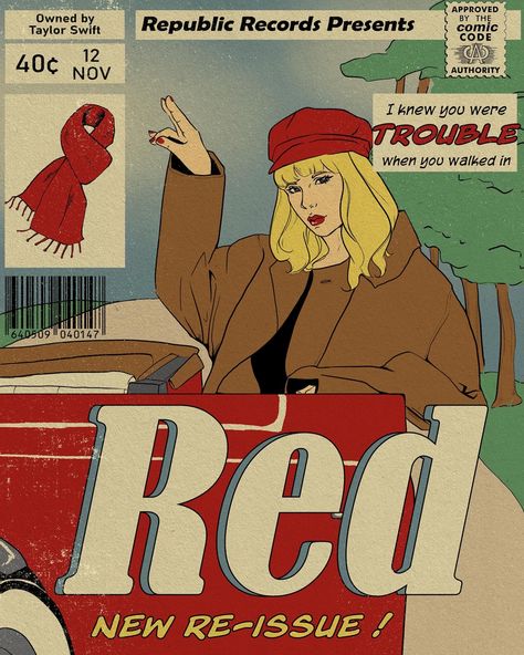 Taylor Swift Red retro vintage comic book inspired style print, Retro Poster, Vintage Poster