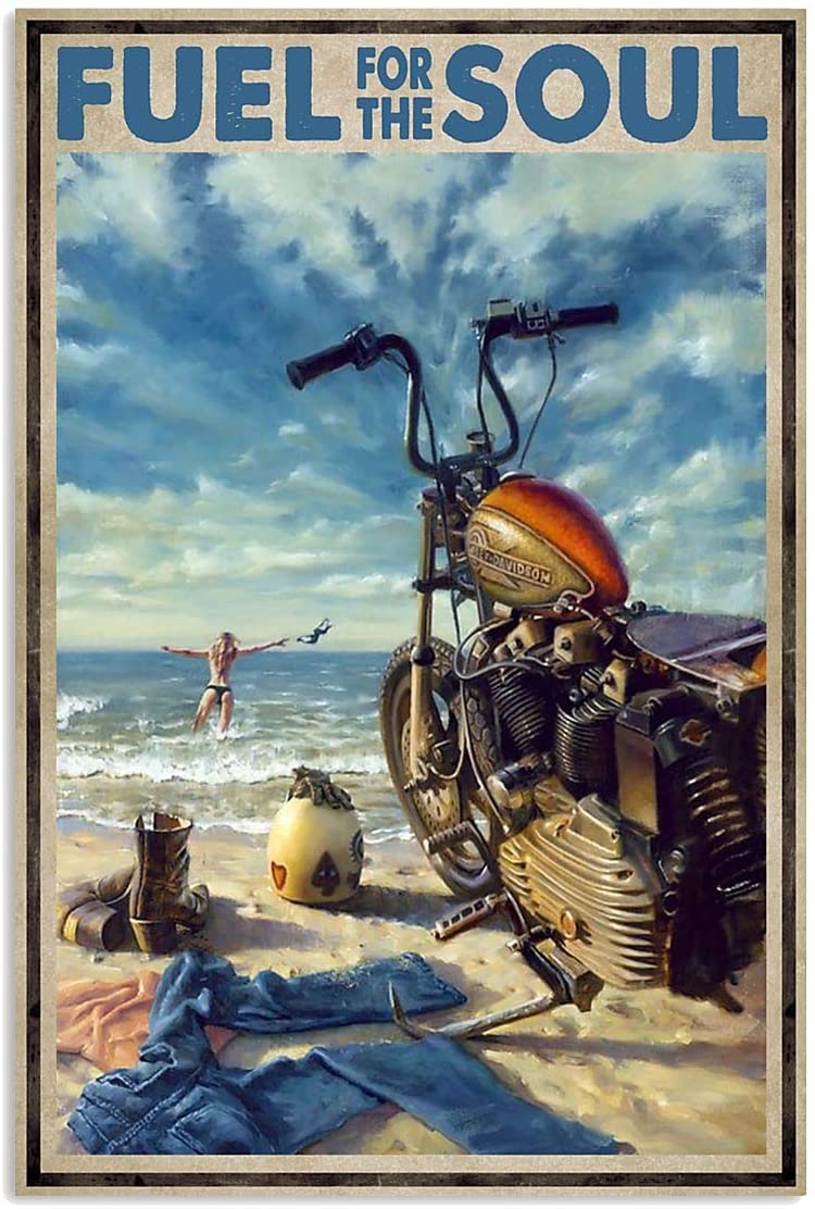 Biker Lady Girl Fuel For The Soul Ride On Beach Love Freedom Peace Motorcycle Wall Art Hanging Poster Painting Watercolor Living, Bedroom, Home Decor Biker Poster, Poster Art Idea, Wall Art Idea