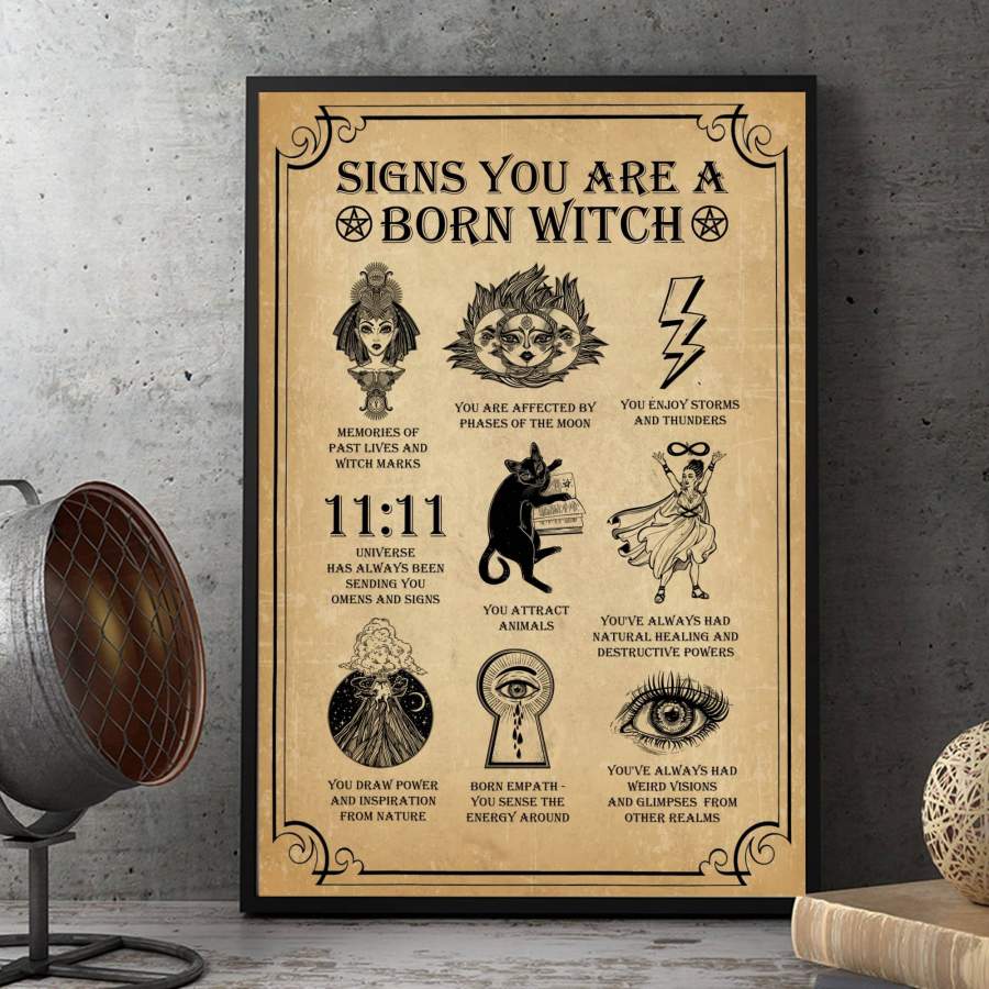 9 Signs You Are A Born Witch Poster Canvas Wall Art, Poster Art Idea, Wall Art Idea