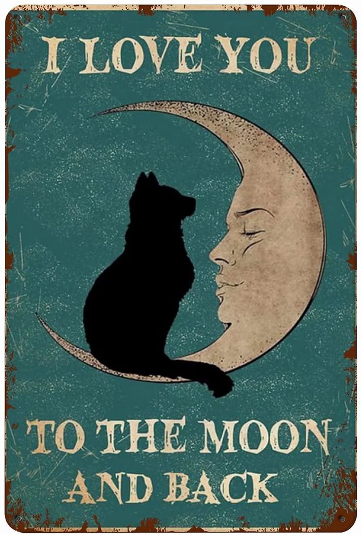 Black Cat Moon   Tin Sign,I Love You to The Moon and Back,Super Durable Bathroom Retro Plaque Posters