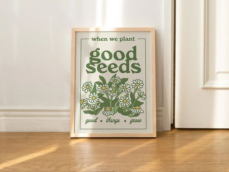 Retro Botanical Poster, Aesthetic Quote Print, Flower Market Wall Decor, Wildflowers Illustration, Large Positivity Prints