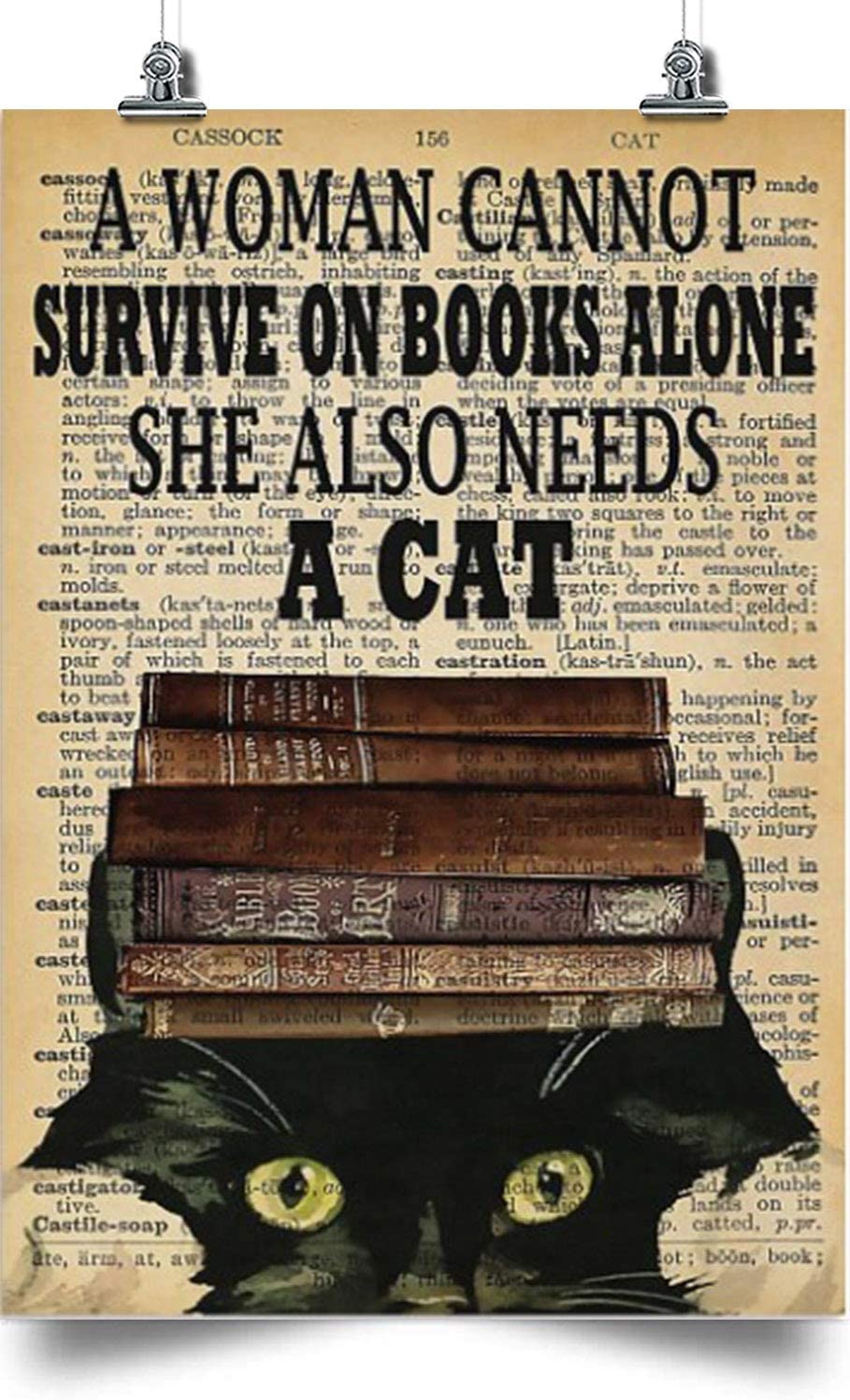 Book And Cat Vertical Poster-A Woman Can Not Survive On Book A Lone-Home Decoration Poster, Wall Poster, Home And Room Decoration, Gifts For Friends And Relatives, Souvenirs, Poster print, Wall Art