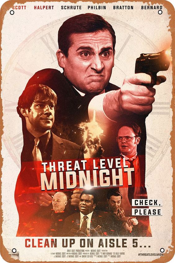 YAPJIGM Threat Level Midnight Movie Poster Retro Metal Sign for Cafe Bar Pub Office Garage Home Wall Decor, Retro Poster, Vintage Poster