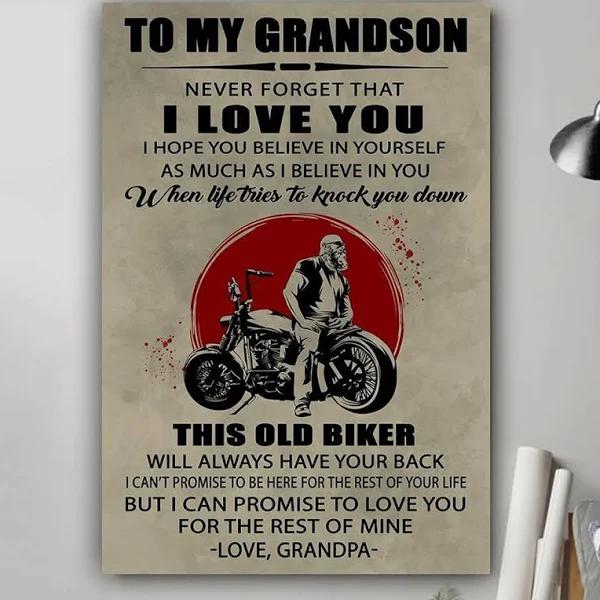 To My Grandson Never Forget Biker Poster For Grandson From Grandpa, Poster Art Idea, Wall Art Idea