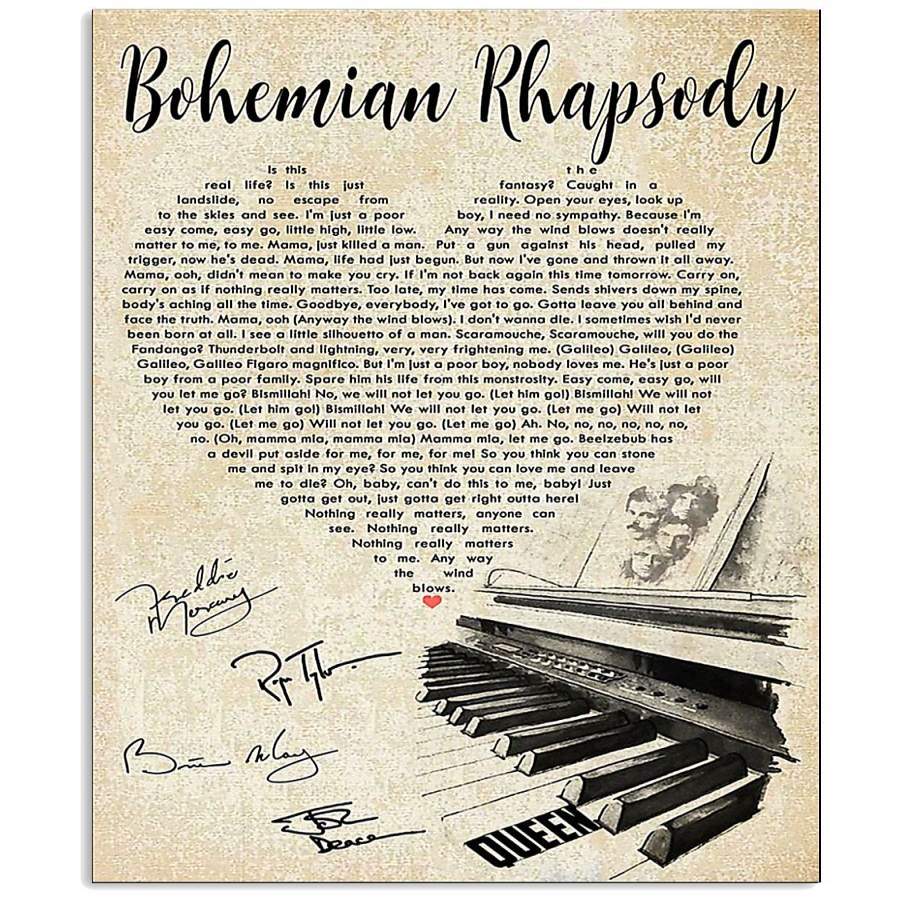 Bohemian Rhapsody Lyrics And Signature For Fans Vertical Poster Canvas, Poster print, Wall Art